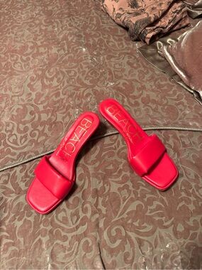 BEACH Red Padded Slide Mules — Sleek Square-Toe Slip-Ons